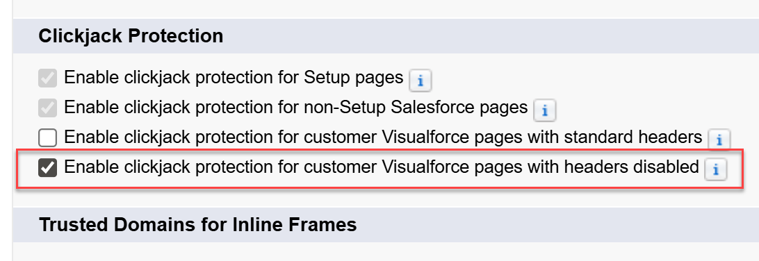 Salesforce Clickjack Protection Settings