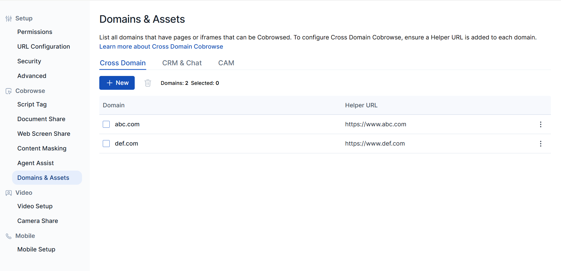 Cross-Domain Settings Configuration