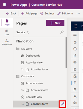 Select view and form in Dynamics