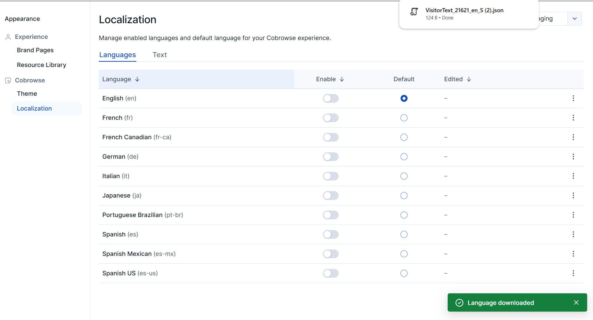Download language file option