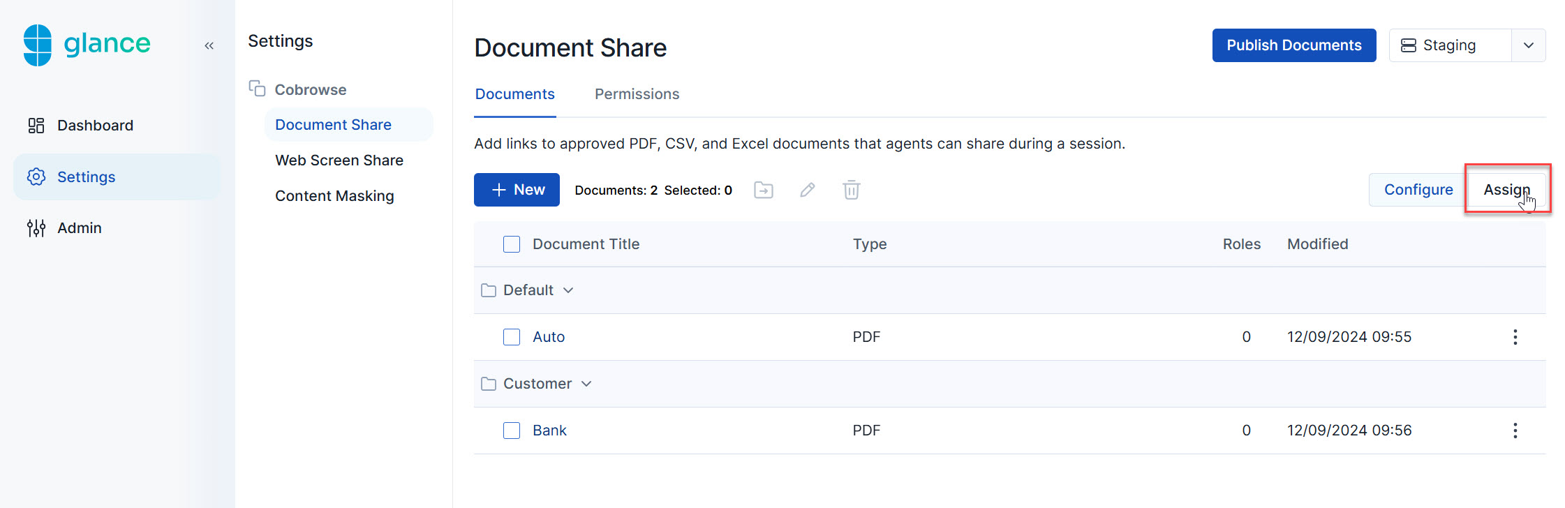 Assign documents tab