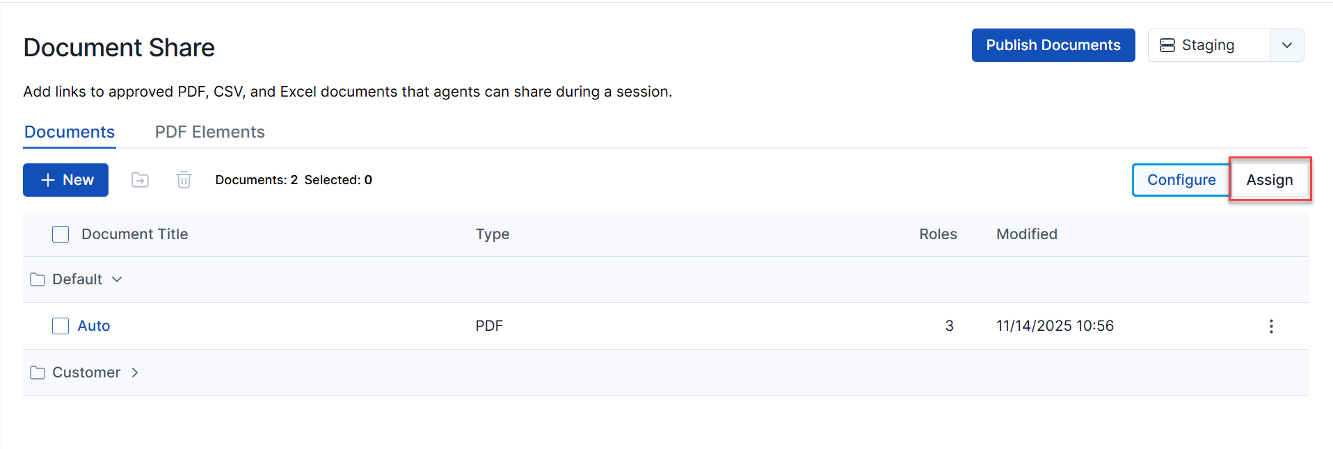 Assign documents tab