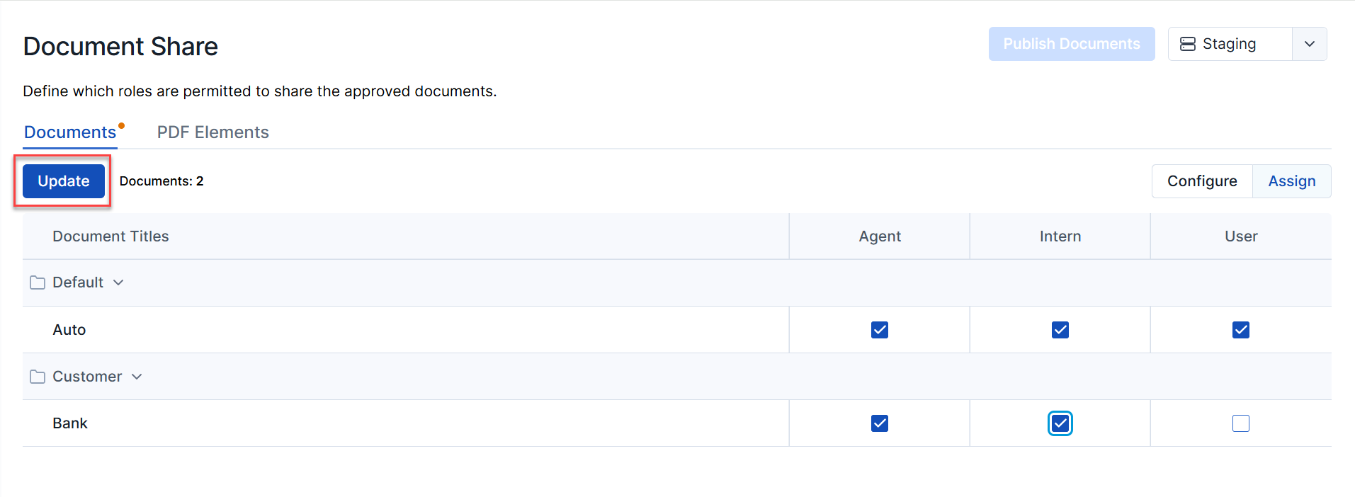 Update document role assignments