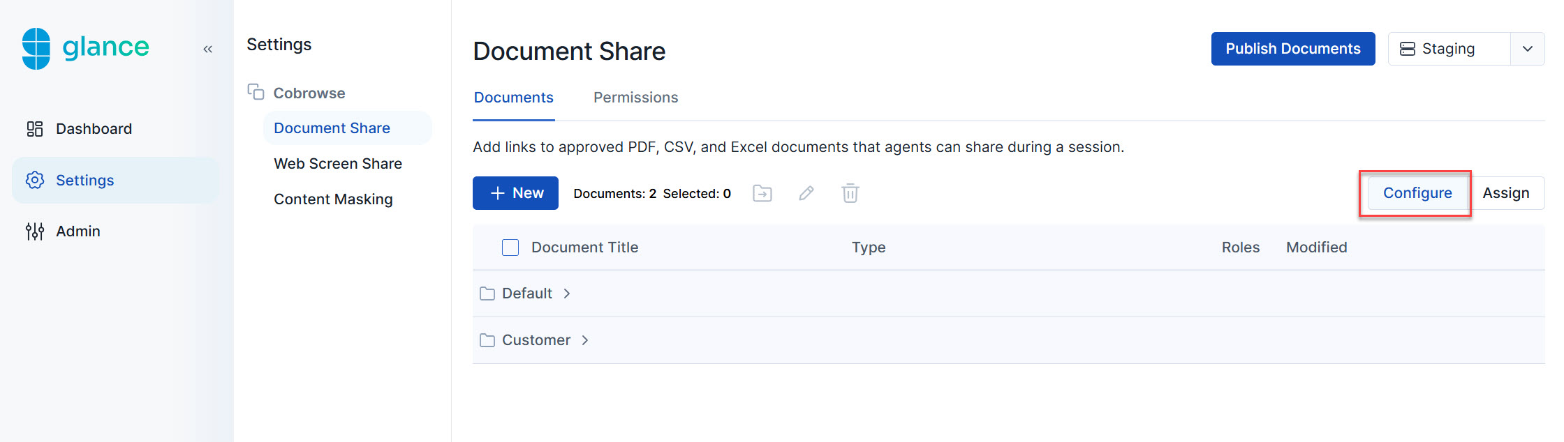 Navigate to Document Share settings