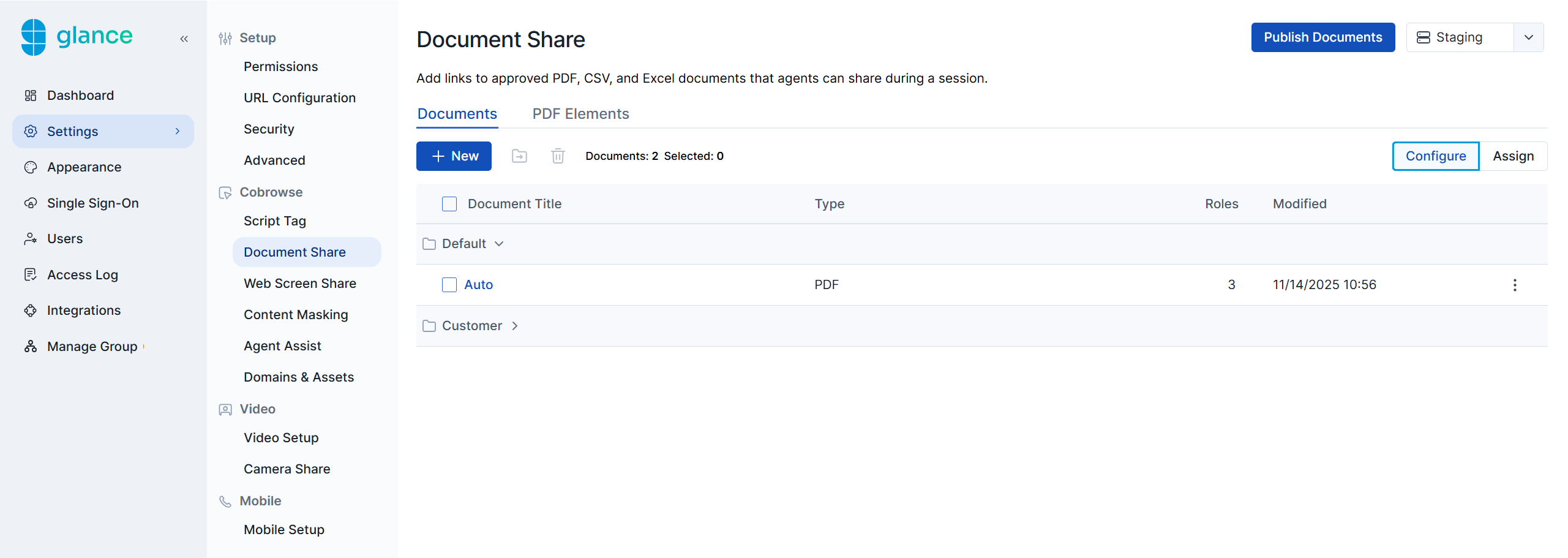 Navigate to Document Share settings