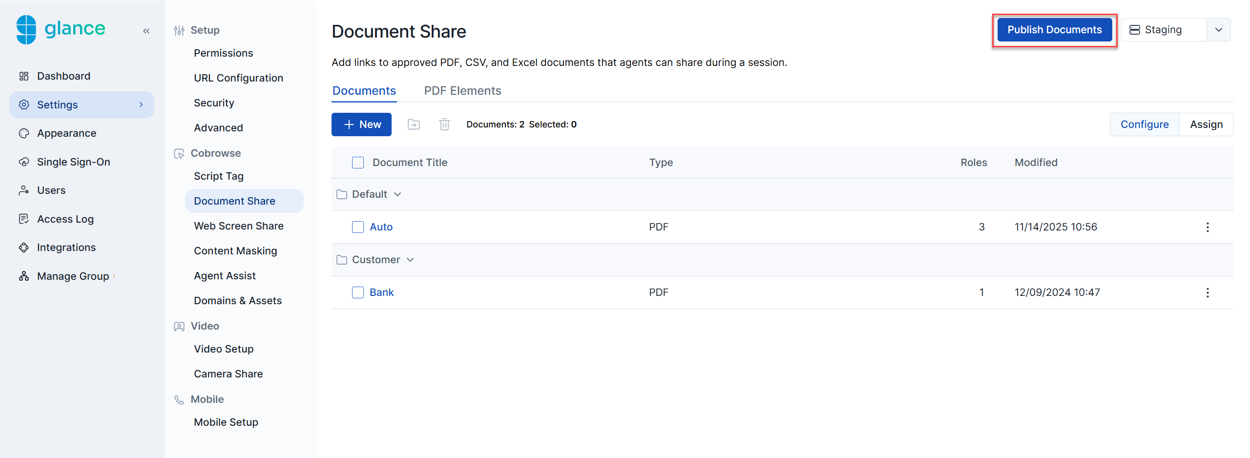 Publish configured documents