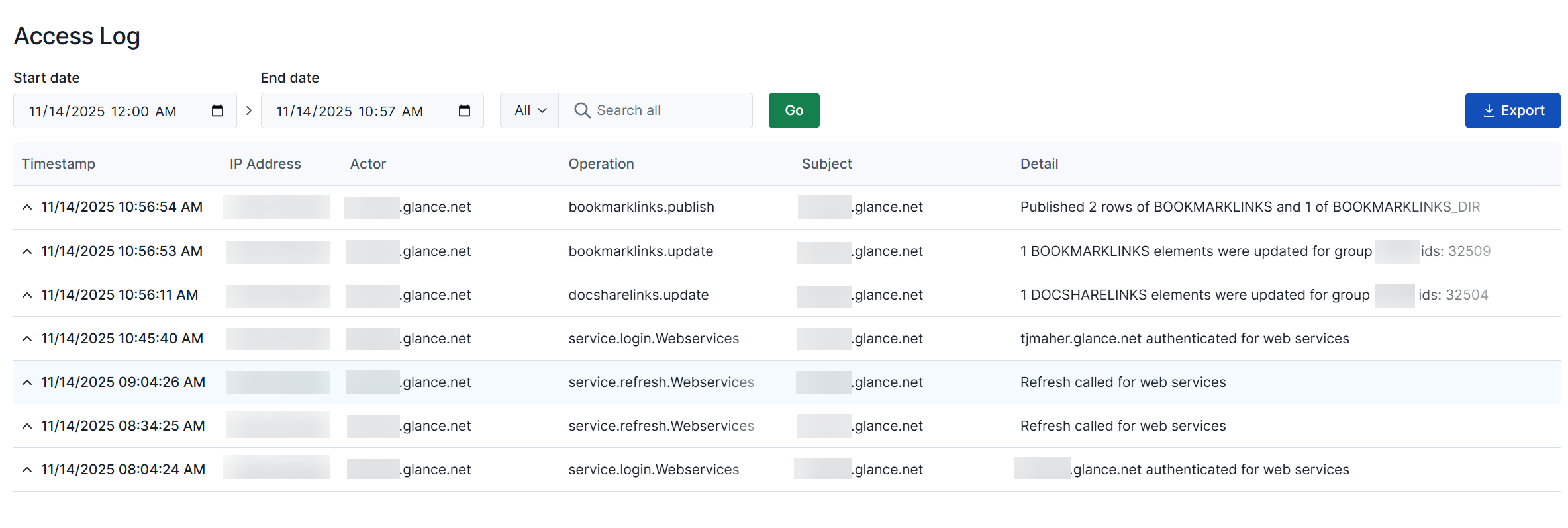 Portal access log date search
