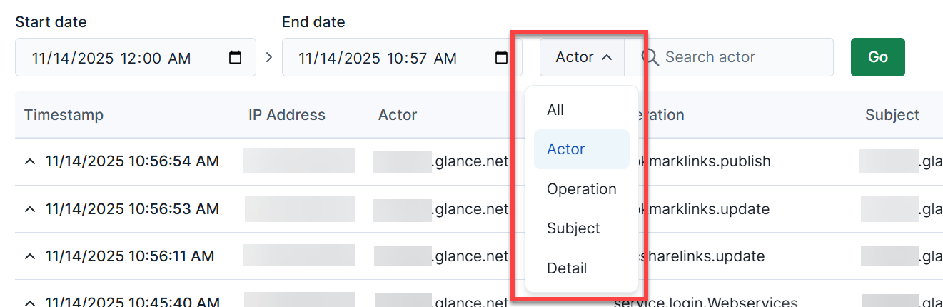 Portal access log specific search