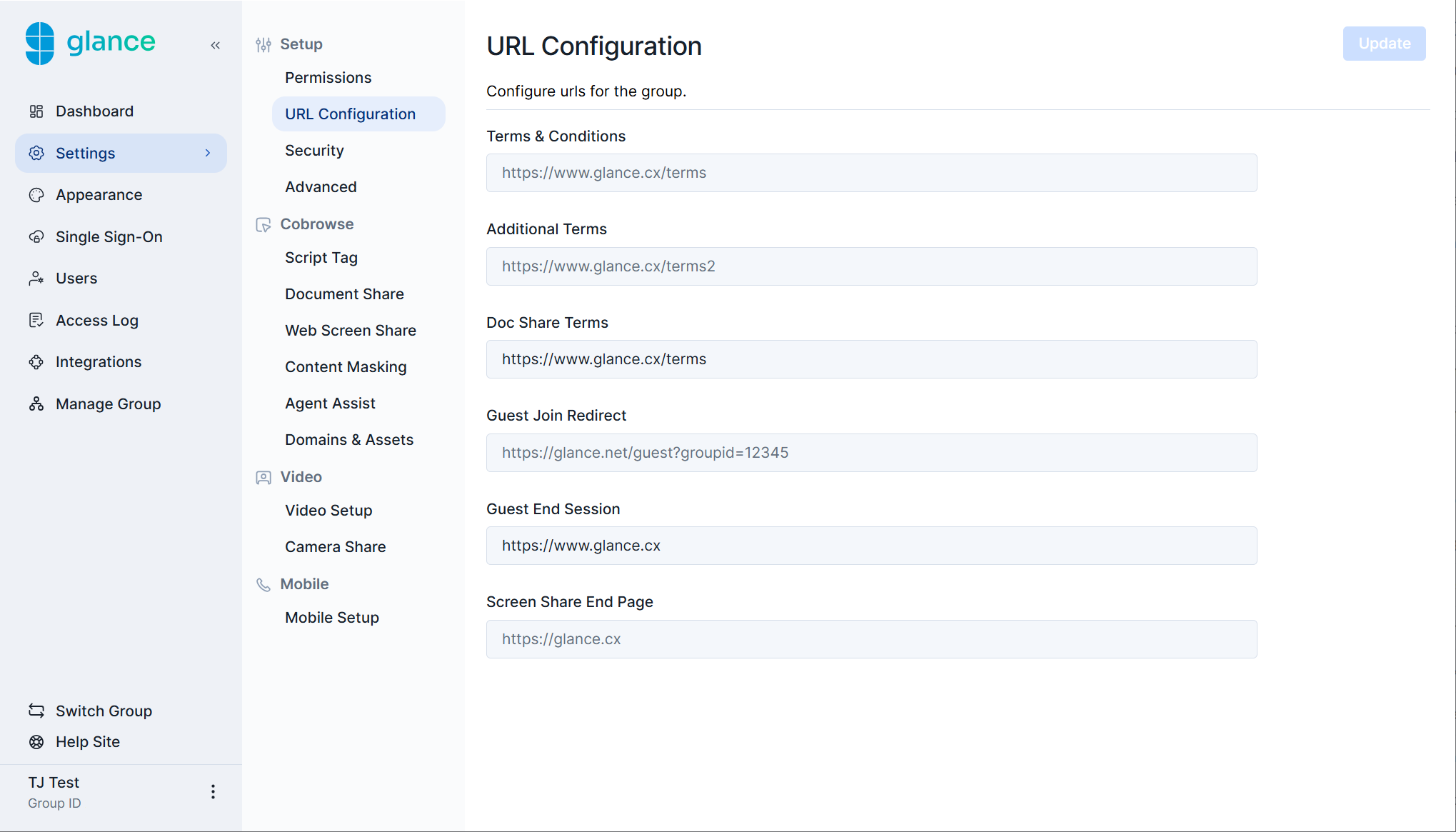 URL Configuration settings interface