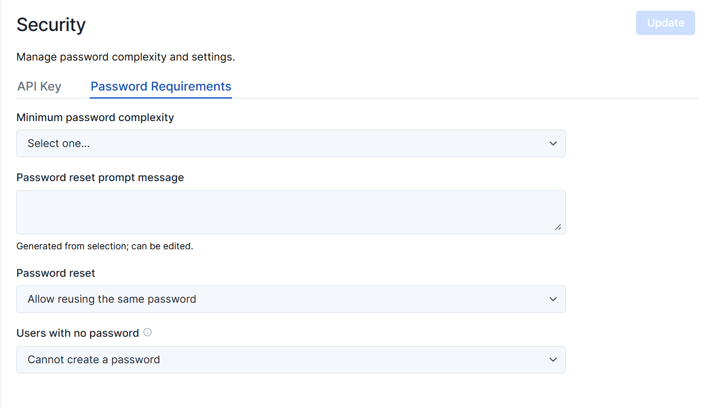 Password Requirements configuration section
