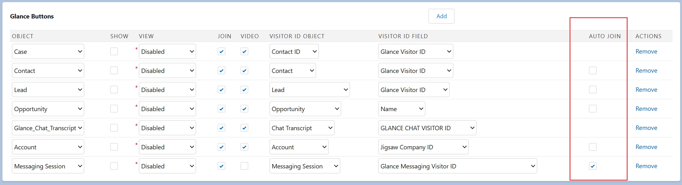 Glance Company Settings Auto Join checkbox